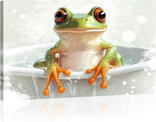Frog Canvas Wall Art Bathroom Wall Decor Funny Frog in Bathtub Picture Animal Pa