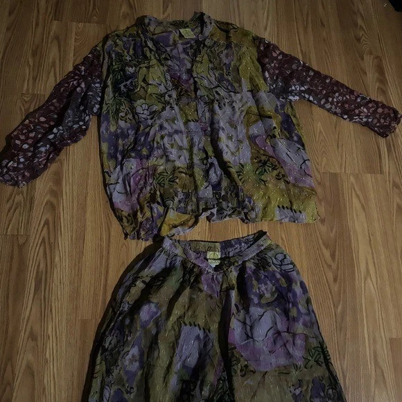 Uru Kristine St Rrik Art to Wear Floral Pant & Top Set Vintage Boho Lagenlook - Image 3 of 4