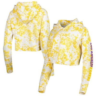 Women's Lusso Gold/White Los Angeles Lakers Maia Tri-Blend Cropped Quarter-Zip