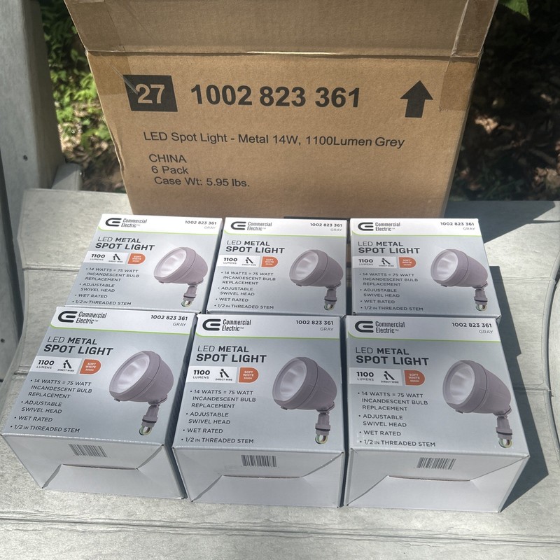 Lot Of 6 eaCommercial Electric 1100 lumen LED Metal Spot Light -GRAY- 1002823361