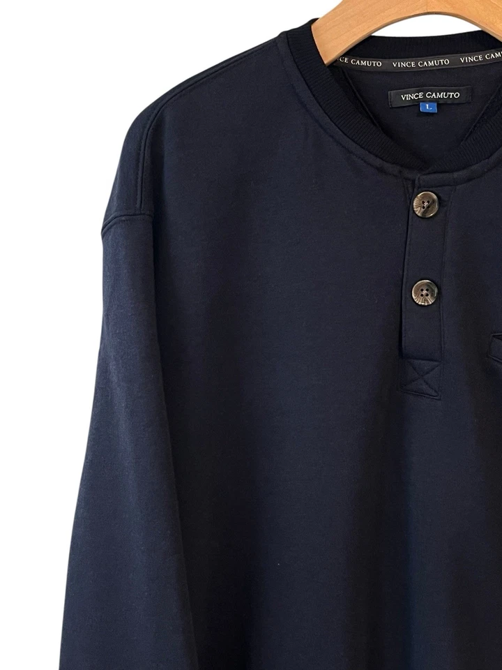 Suéter Vince Camuto Henley Para Hombres Grande Azul Marino Oscuro 2 Botones Bolsillo Cuello en V Nuevo con Etiquetas Foto 2 de 4