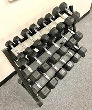 New 5lbs-50lbs Rubber Dumbbells with Dumbbell Rack, Home Gym Fitness Set