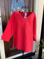 LT10V Red XLarge NWT Match Point Linen Shirt Blouse Top VNeck Pull Over Top NEW