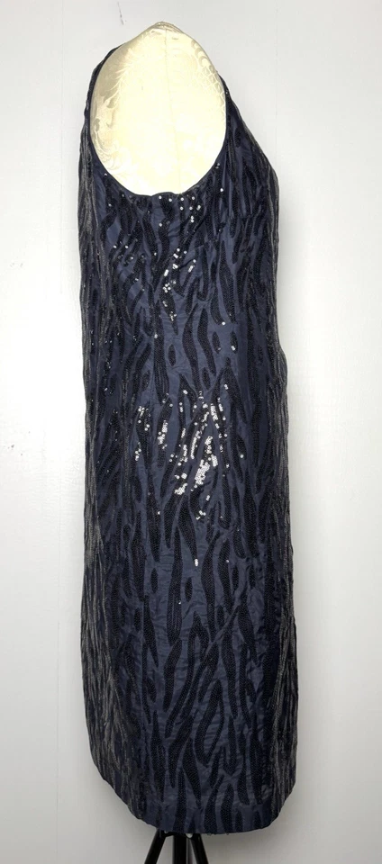 Suzi Chin 22W Navy Blue Sequin Silk Cocktail Dress Plus Size Maggie Boutique - Image 4 of 4