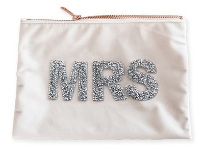 ModParty Mrs Makeup Velvet Bag | Bride Cosmetic Pouch Sparkle Letter Natural