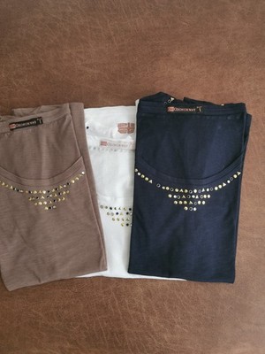 GEONORWAY 3 T-Shirts - weiß - camel - dunkelblau - Gr. S - 36/38  - 2 neu!