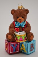 Glas-Ornament TeddybäR Auf SpielzeugwüRfeln 12 Cm • Handbemalt • Glitter • Deko