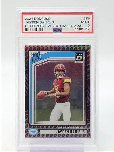 JAYDEN DANIELS 2024 OPTIC PREVIEW RATED ROOKIE FOOTBALL EMOJI RC PSA 9 Q2167
