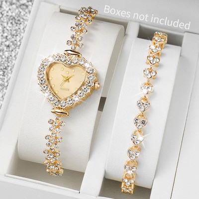 Women Watches Luxury Rhinestone Bracelet Ladies Heart Dial Quartz Wristwatches
