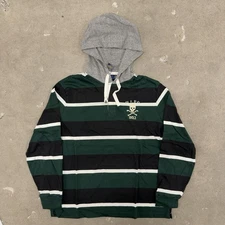 Polo Ralph Lauren Hoodie Shirt Mens Rugby Striped Skull Crest Size XL NWT