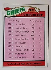 1977 Topps Football Card 212 Kansas City Chiefs Checklist Unmarked 