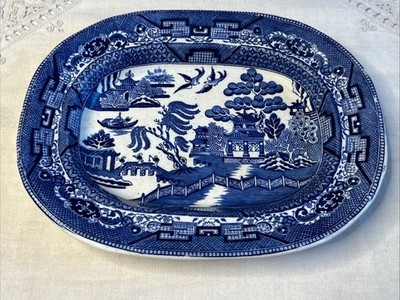 Vintage Wedgewood Willow Pattern Oval Platter 1900s * DAMAGED READ *