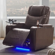 Power Recliner Chair Home Threater Seating USB Port Cup Holder Swivel Tray Table