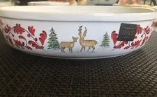 Deruta REINDEER Winter Scene 12 1/2 x 8" Oven to Table Oval Baking Dish -- NWT