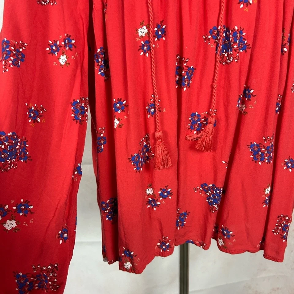 Top campesino boho bordado OLD NAVY talla XXL vaquera costera borla corbata roja Foto 4 de 4