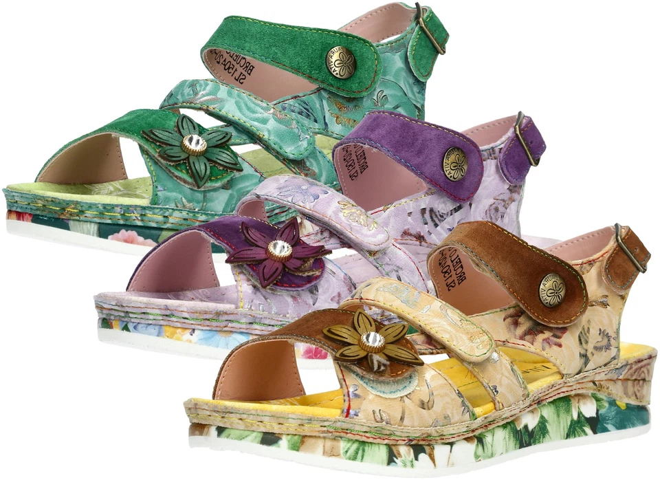 Laura Vita Damen Sandale drei Riemen aus Leder mit Blumenmuster Brcuelo 06 - Bild 1 von 1