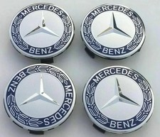 4x Blue Mercedes Benz Alloy Wheel Centre Caps 75mm Badges Hub Emblem - Fits All