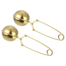 2 Pcs Snap Tea Ball Infuser with Handle Stainless Steel Tea Strainer Gold