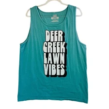 Deer Creek Lawn Vibes Graphic Tank Top Teal Music Festival Indiana Retro USA L