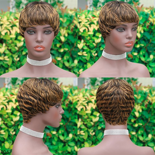 Short Pixie Cut Wigs 100% Human Hair Wigs Highlight Blonde Black Wigs None Lace - Picture 4 of 9