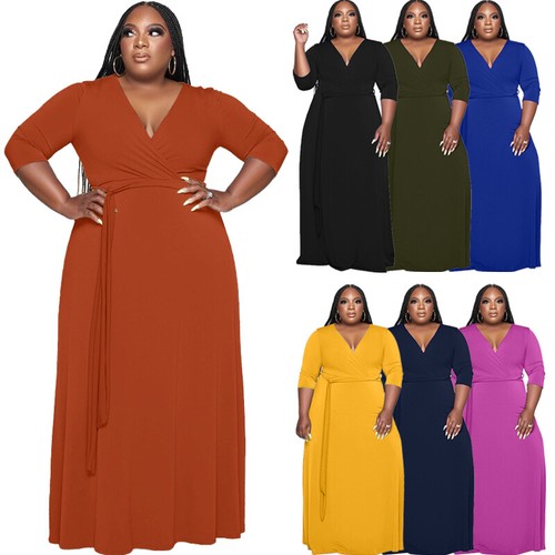 Womens Casual Long Maxi Dress V Neck 3 