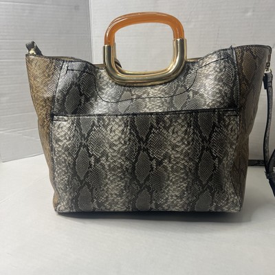 Gianni Bini Leather Large Purse Black Faux Snake Skin Print