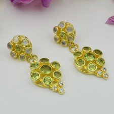 Peridot Gemstone Sterling Silver Gold Plated Moonstone Dangle Earrings Jewelry