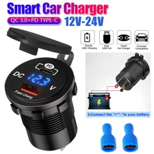 Dual PD QC3.0 USB Car Fast Charger Socket Outlet for Boat RV with LED Voltmeter