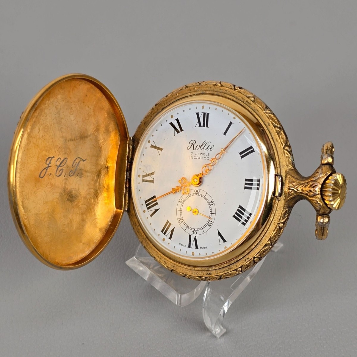 VTG Rollie Swiss 17 Jewels Incabloc Pocket Watch Roman Numerals