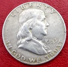 US 1953 D FRANKLIN HALF DOLLAR 90% SILVER COIN
