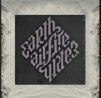 Die 4 Elemente - Schiefertafel graviert - earth, air, fire & water