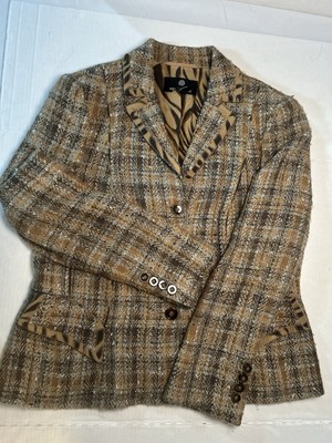 Blazer Rena Lange En Laine Tweed, Col Peter Pan, Taille US 8, Fabriqué En Allemagne, Occasion Très Bon état