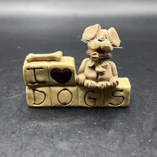 Suzi Skoglund I Love Dogs Resin Figurine Signed Suzi I Heart Dogs Puppy Dog Bone