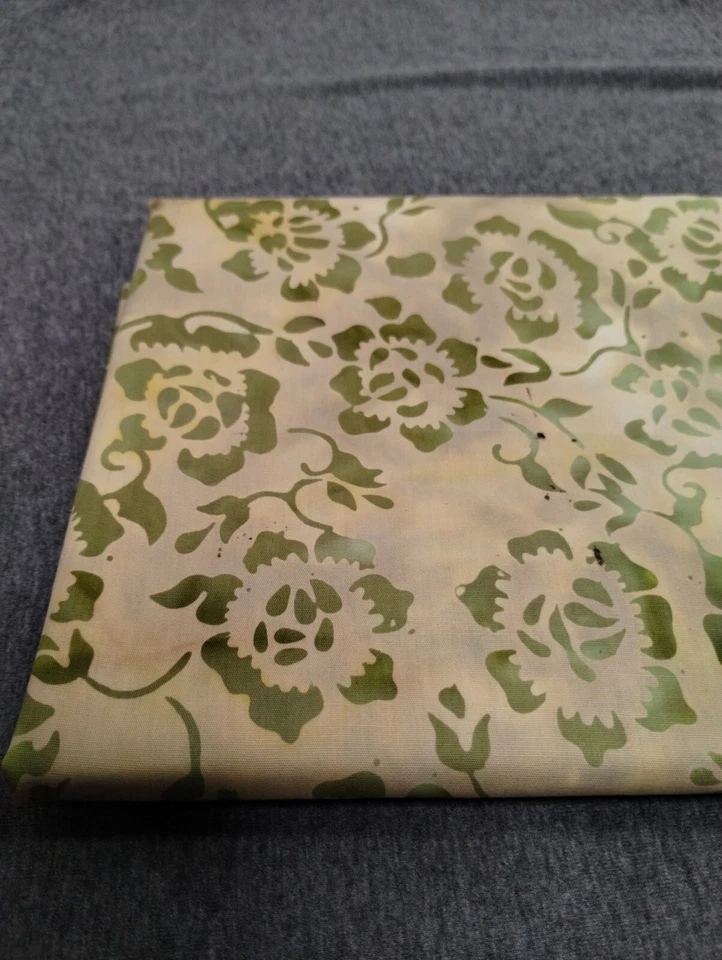 Batik Fabric 36" X 44" Tan Beige Brown Green Floral  Abstract New Never Used - Image 3 of 4