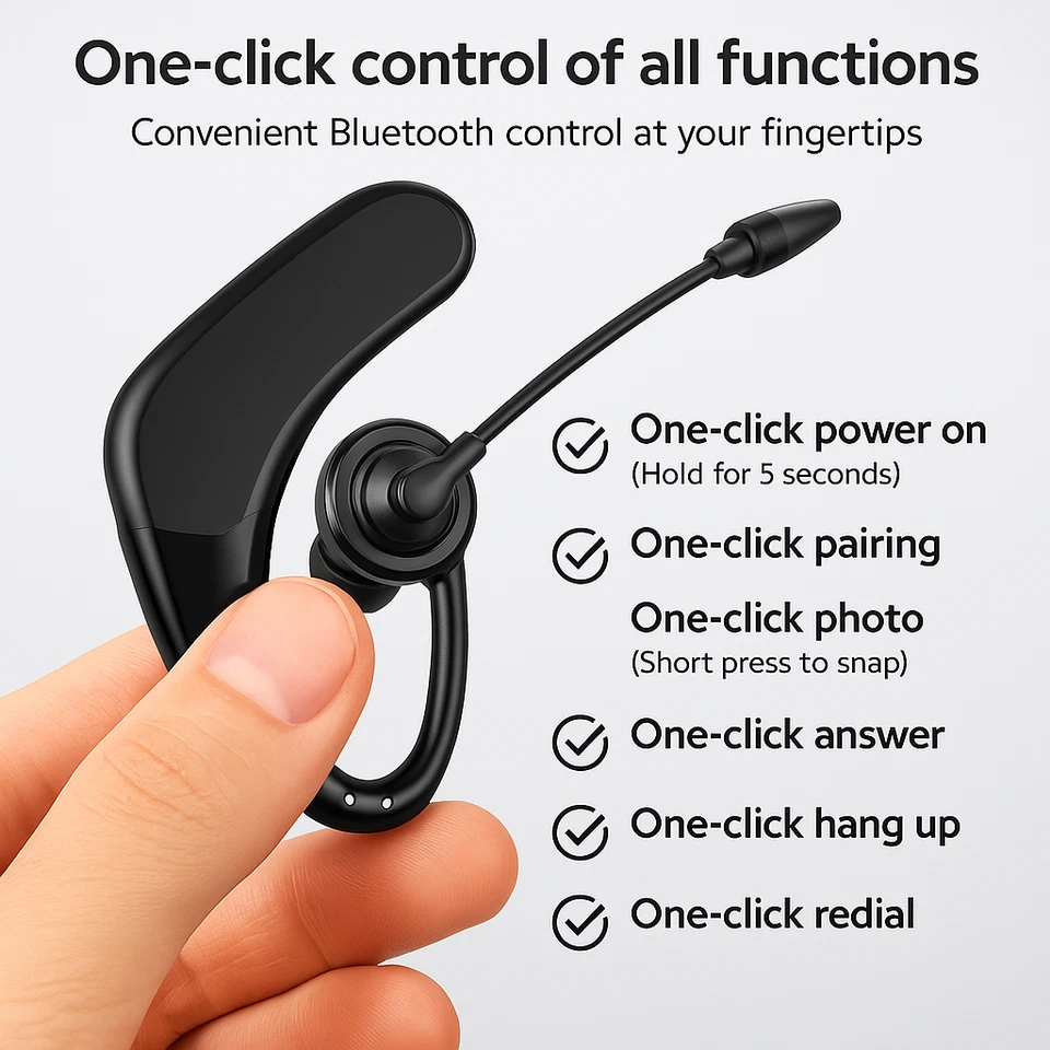 Bluetooth Headset w/ Mic + Extra Battery – HD Sound, Long Life, Hands-Free - Image 3 of 4