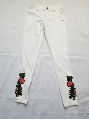 NEW Utopia Hue Woman Soft Denim Leggings Capri Pants Embroidered White Size  Med