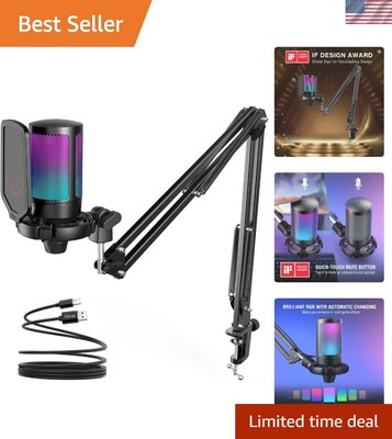AmpliGame A6T USB Condenser Mic with Shock Mount & Pop Filter for Streaming