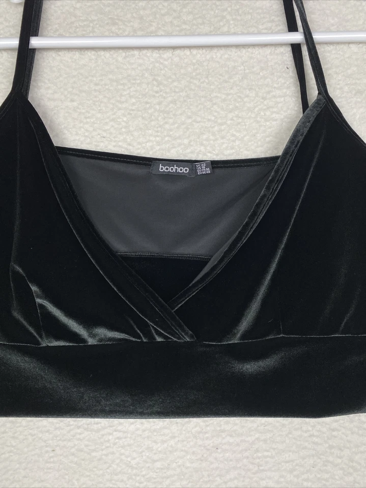 Boohoo Barlette Mujer Plus18 Negro Terciopelo Correa Espagueti Elástica Romántica Gótica Foto 3 de 4