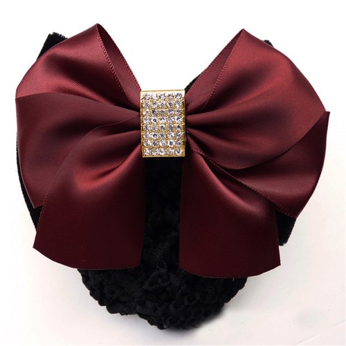 Women Satin Bow Barrette Double Bowknot Hair Net Hair Bun Barrette Hair Clip▱ - Picture 63 of 109