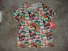 NWT WOMEN'S RUDOLPH THE RED NOSED REINDEER CHRISTMAS PRINT SS PULLOVER SCRUB TOP