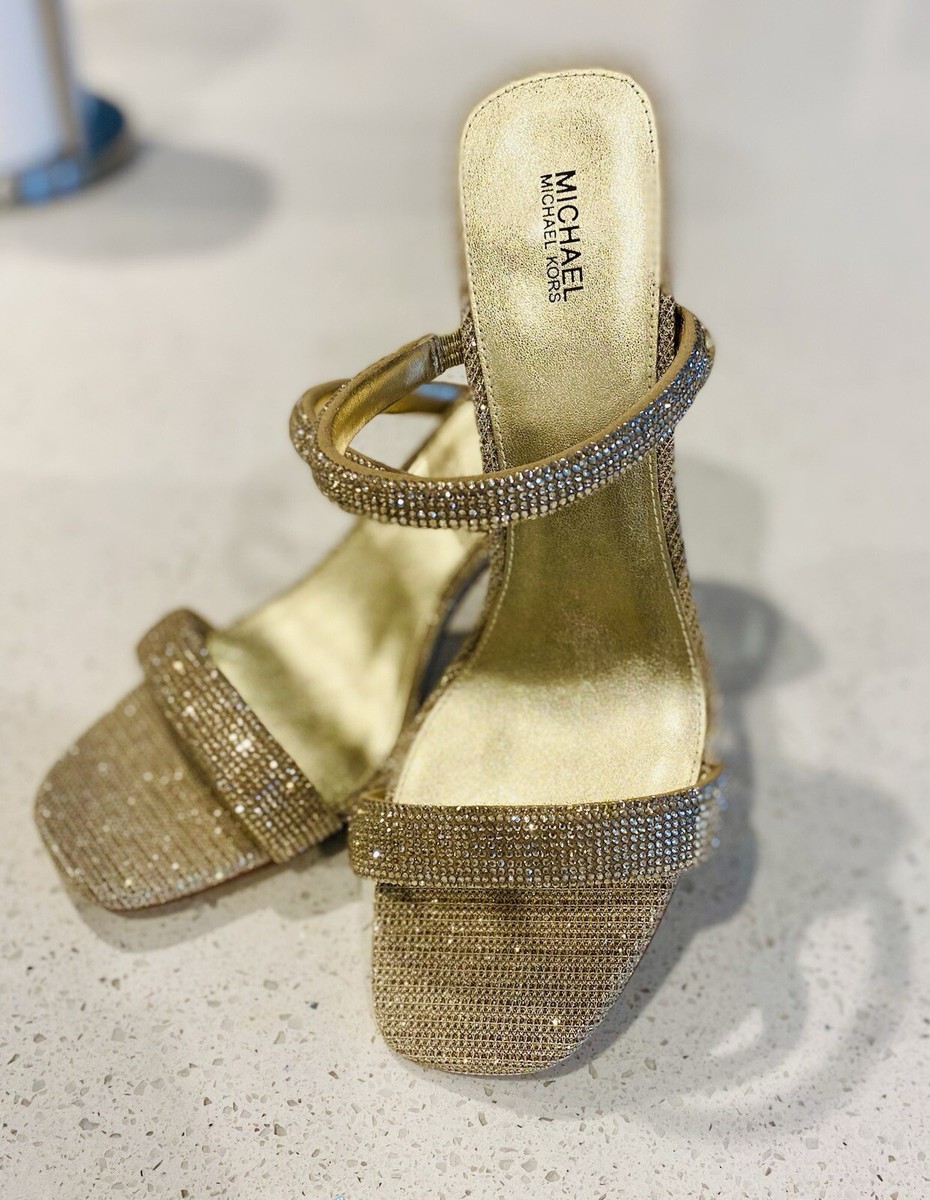 【Michael Kors】Clara Embellished Glitter Chain-Mesh Sandal Clara Embellished Metallic Glitter Chain-Mesh Sandal
