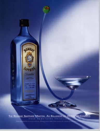 2000 Bombay Sapphire Dry Gin Vintage Print Ad  Martini Glass Art Photo  - Picture 1 of 4