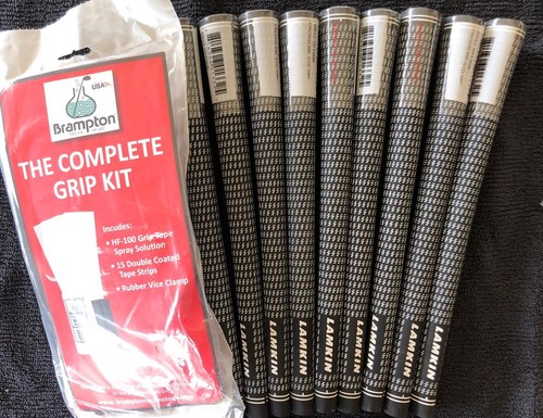9 empuñaduras de golf estándar Lamkin Crossline negras/blancas + kit de agarre Brampton hágalo usted mismo - Imagen 1 de 5