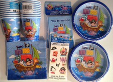 PIRATE SHIP Birthday Party Supply Kit w/Invitations Temperary Tattoos