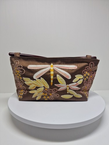 VTG Autonome Evening Silk Purse Handbag W/ Wooden Handle Clutch Butterfly D48 - Picture 8 of 11
