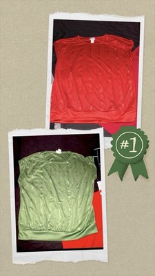 Lot of 2 BonWorth Textured Knit Round Neck Short Sleeve Pullover Top Red M 