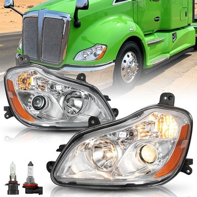 For 2013-2021 Kenworth T680 Headlights Left+Right Driver&Passenger Lamps w/Bulbs