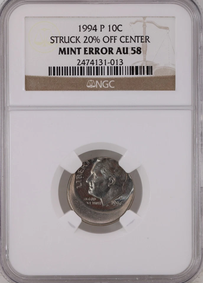 1994-P 10C Roosevelt Dime NGC AU 58 Struck 20% Off Center - Image 4 of 4