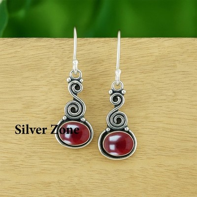 Garnet Gemstone 925 sterling silver handmade Dangle Drop Earrings 1.50''