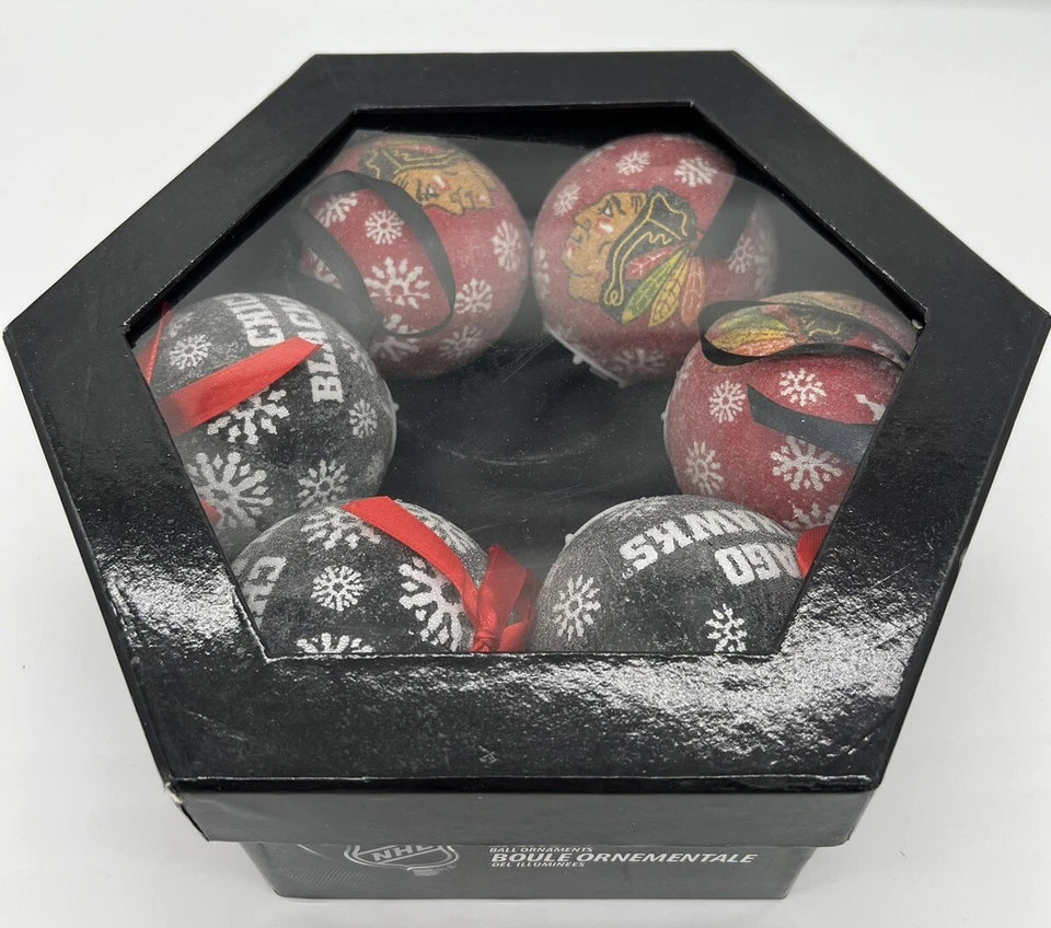 Chicago Blackhawks LED Ball Boxed Ornament Set of 6 NHL Hockey Team Sports - Image 2 of 4